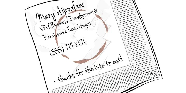 Mary's information on a cocktail napkin