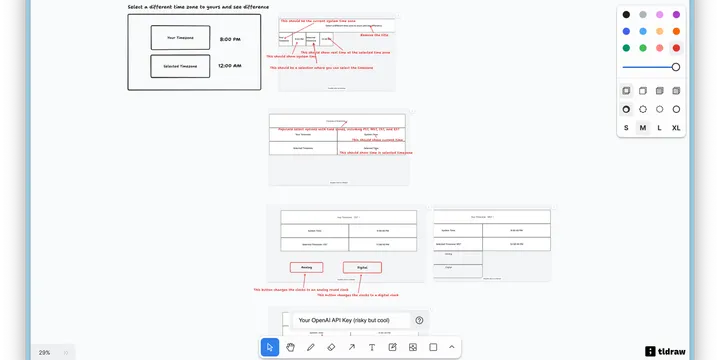 Screenshot of make real app and my attempts at making a time zone converter
